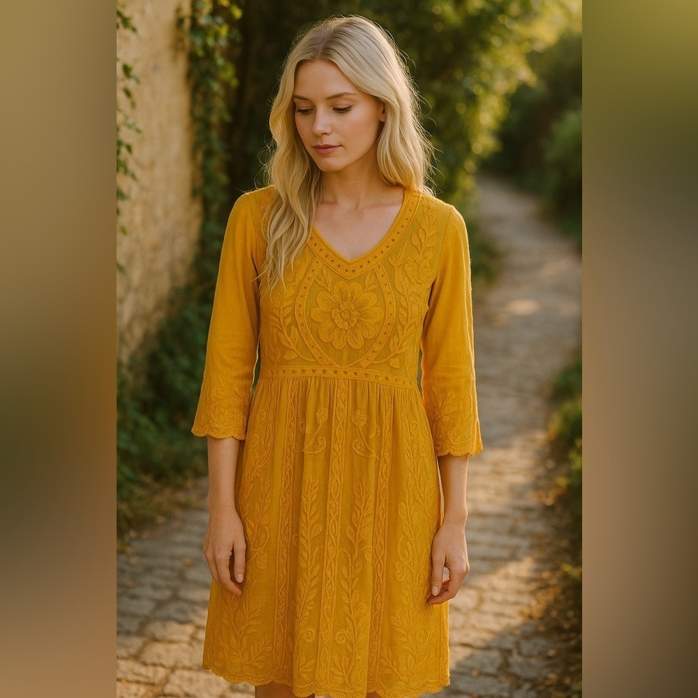 Orange Creek Yellow Bell Sleeve Sundress